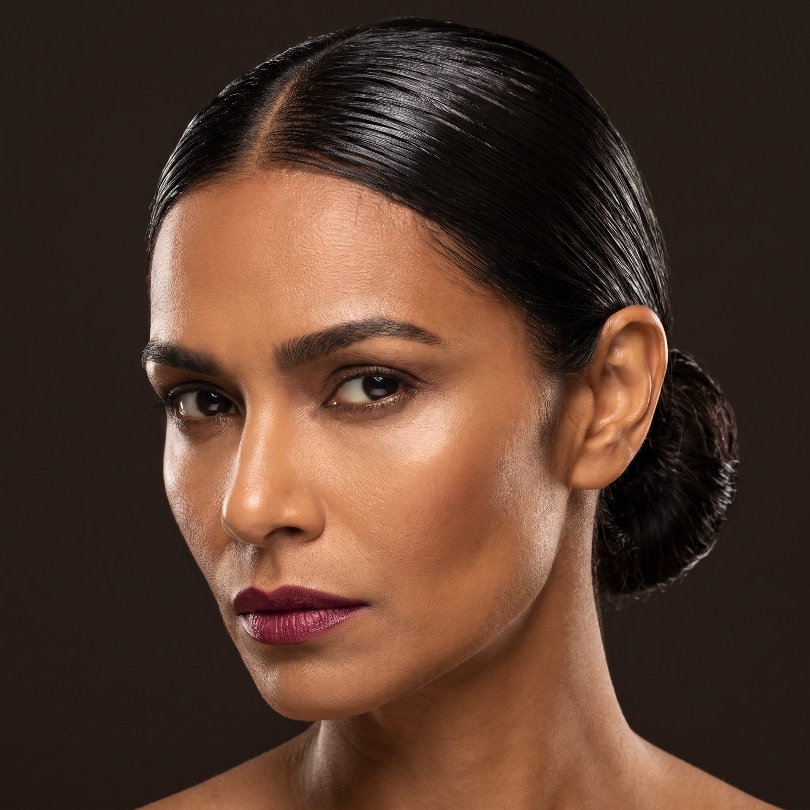 Slicked-Back Wet-Look Bun