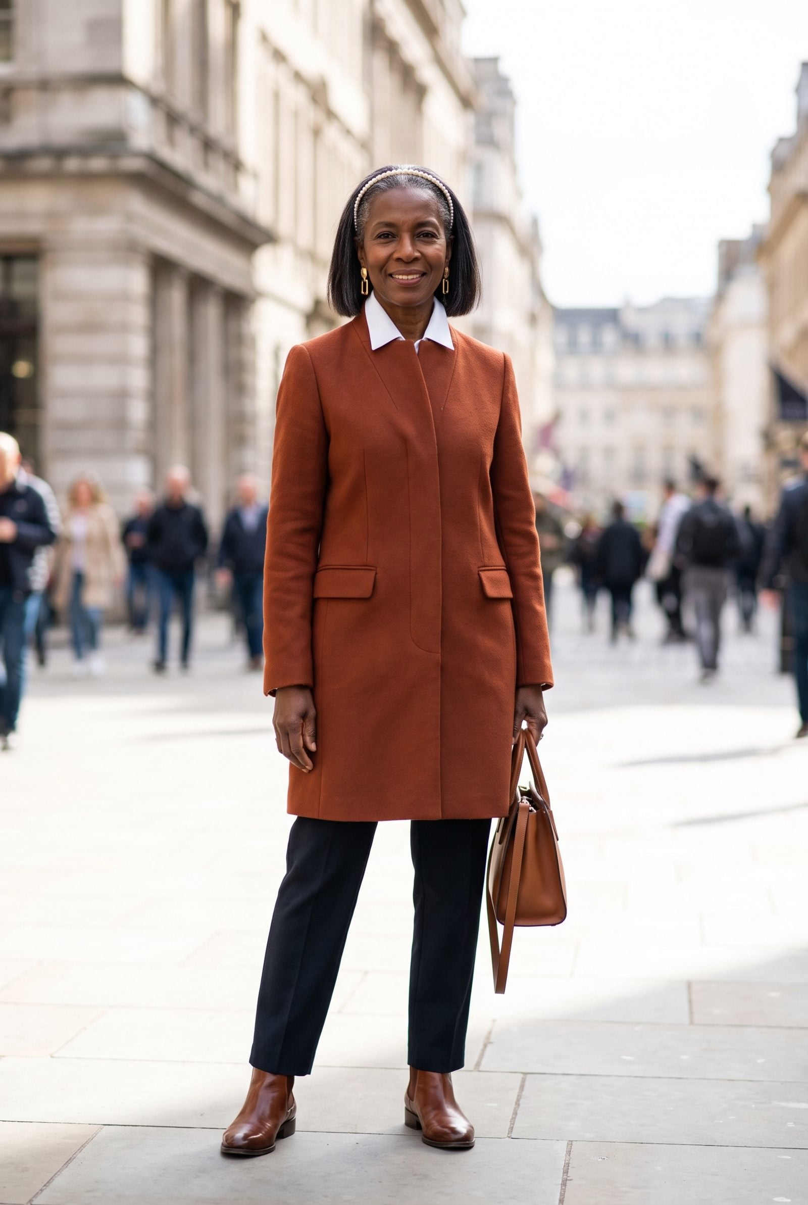 A Slim Pearl Headband With a Blunt Bob