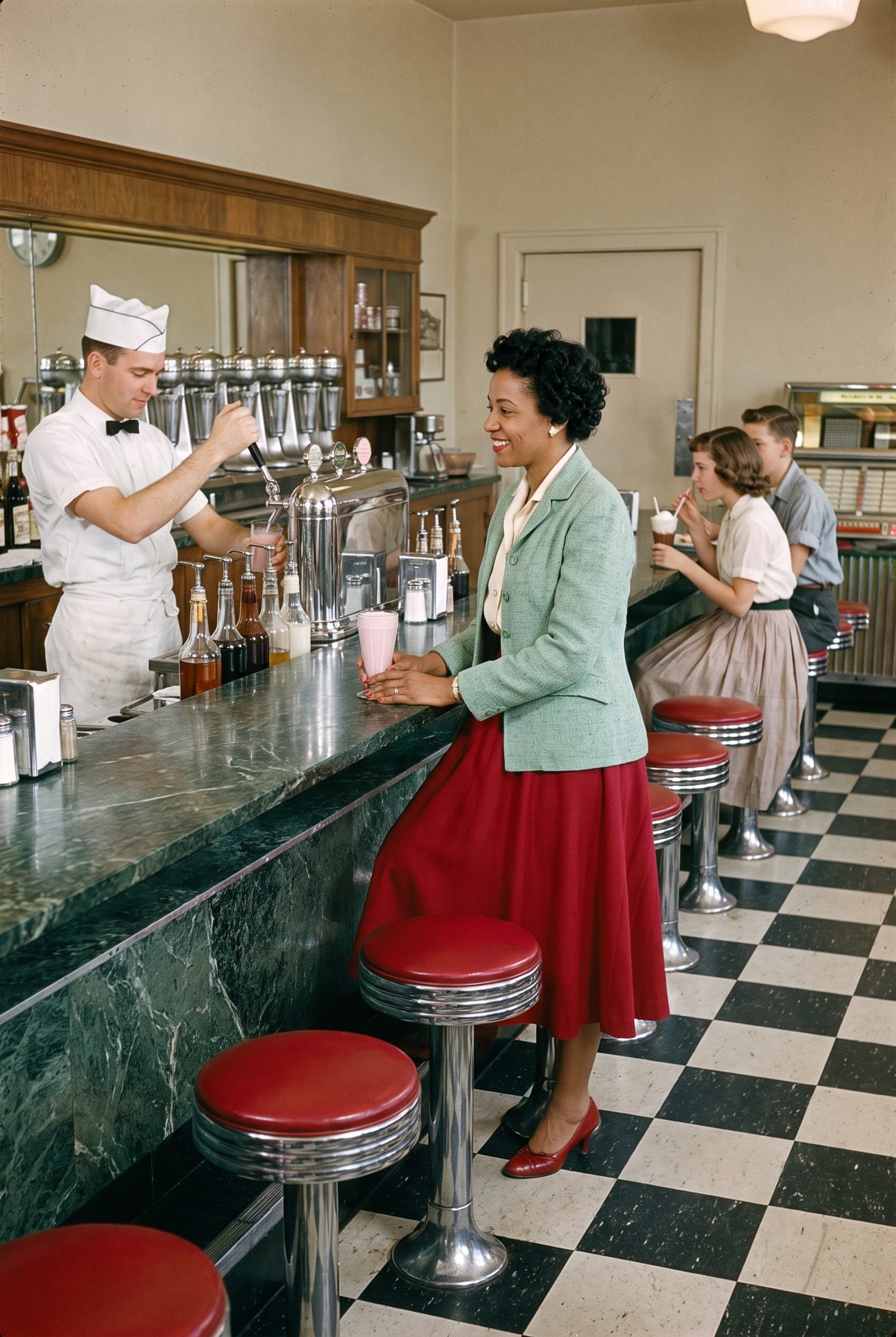 Soda Fountains With Swivel Stools and Marble Counters