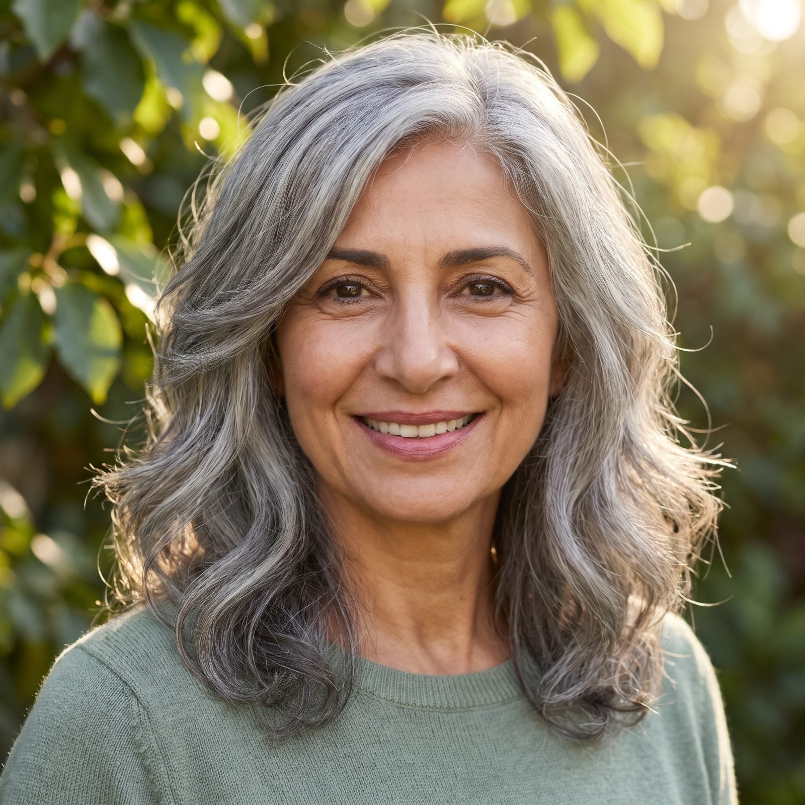 Soft Gray Waves at Shoulder Length