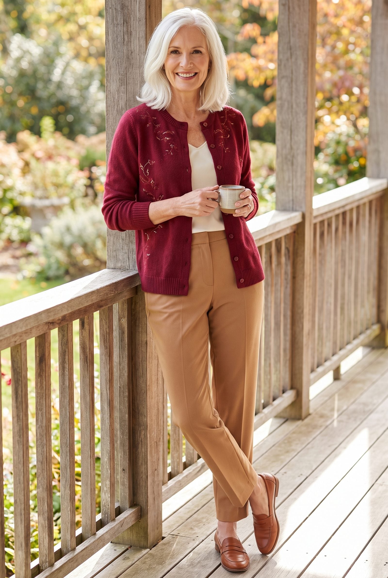 Soft Tailored Trousers With a Festive Cardigan