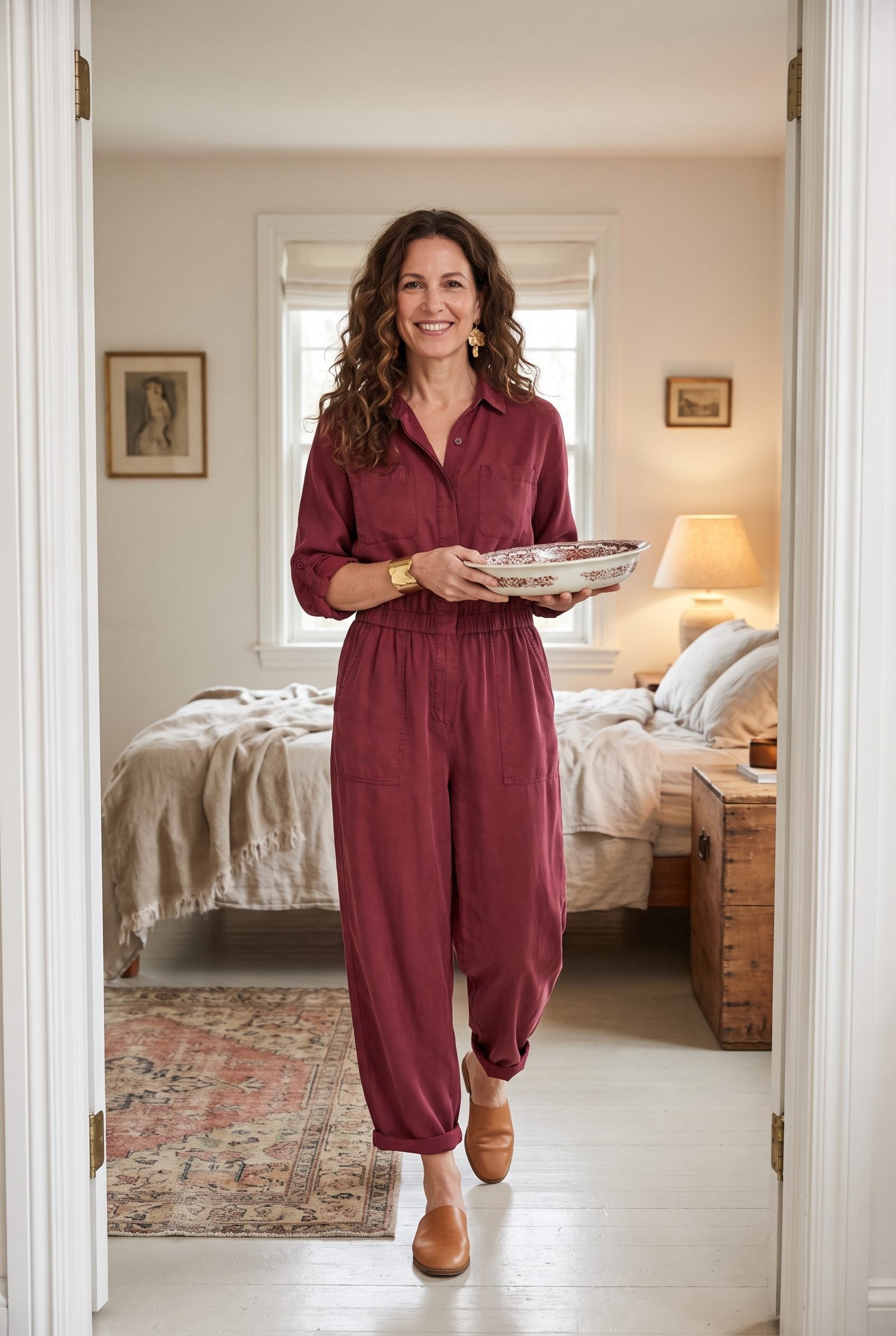 Soft Utility Jumpsuit in Deep Cranberry