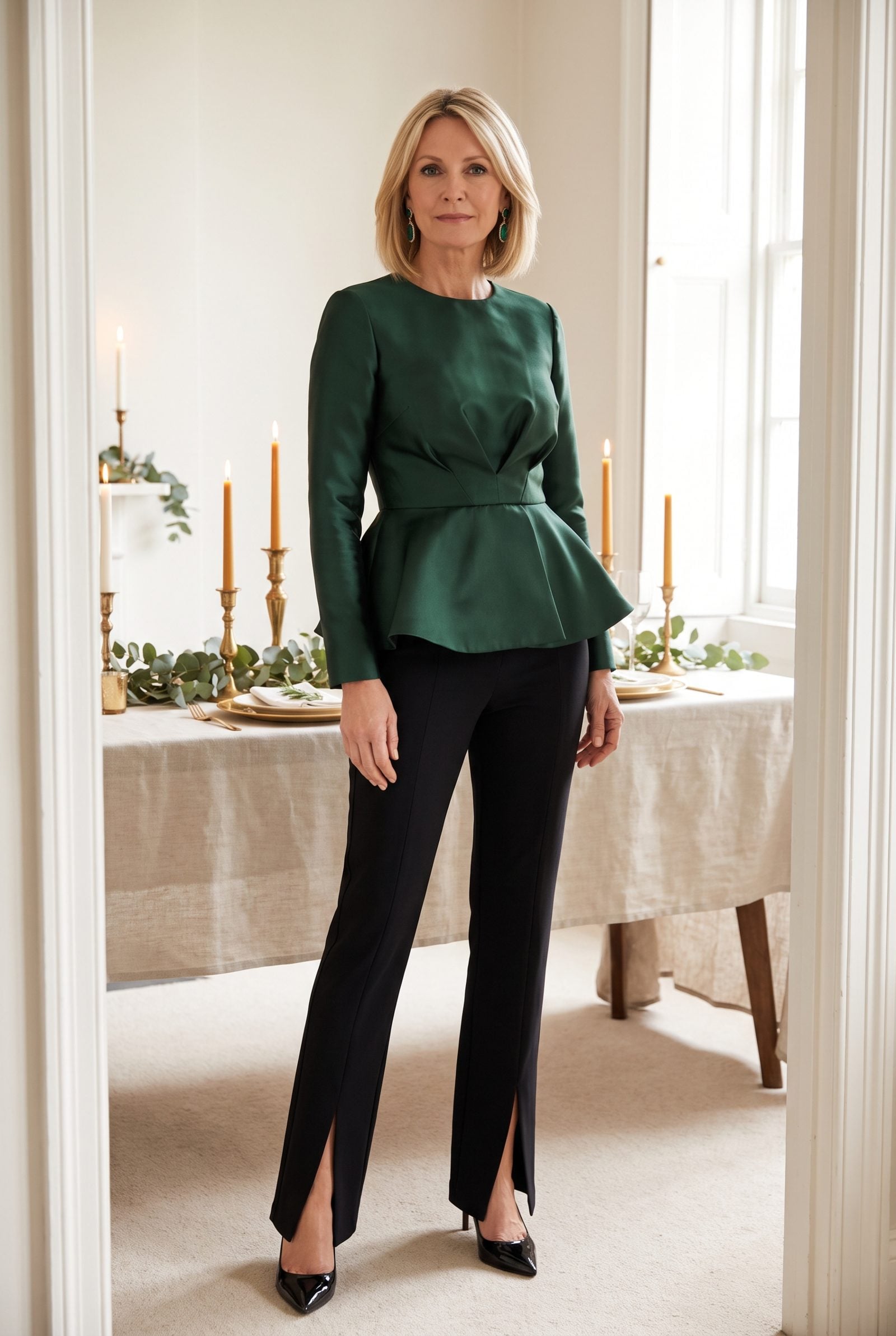 Split-Hem Pants With a Sculptural Peplum Top