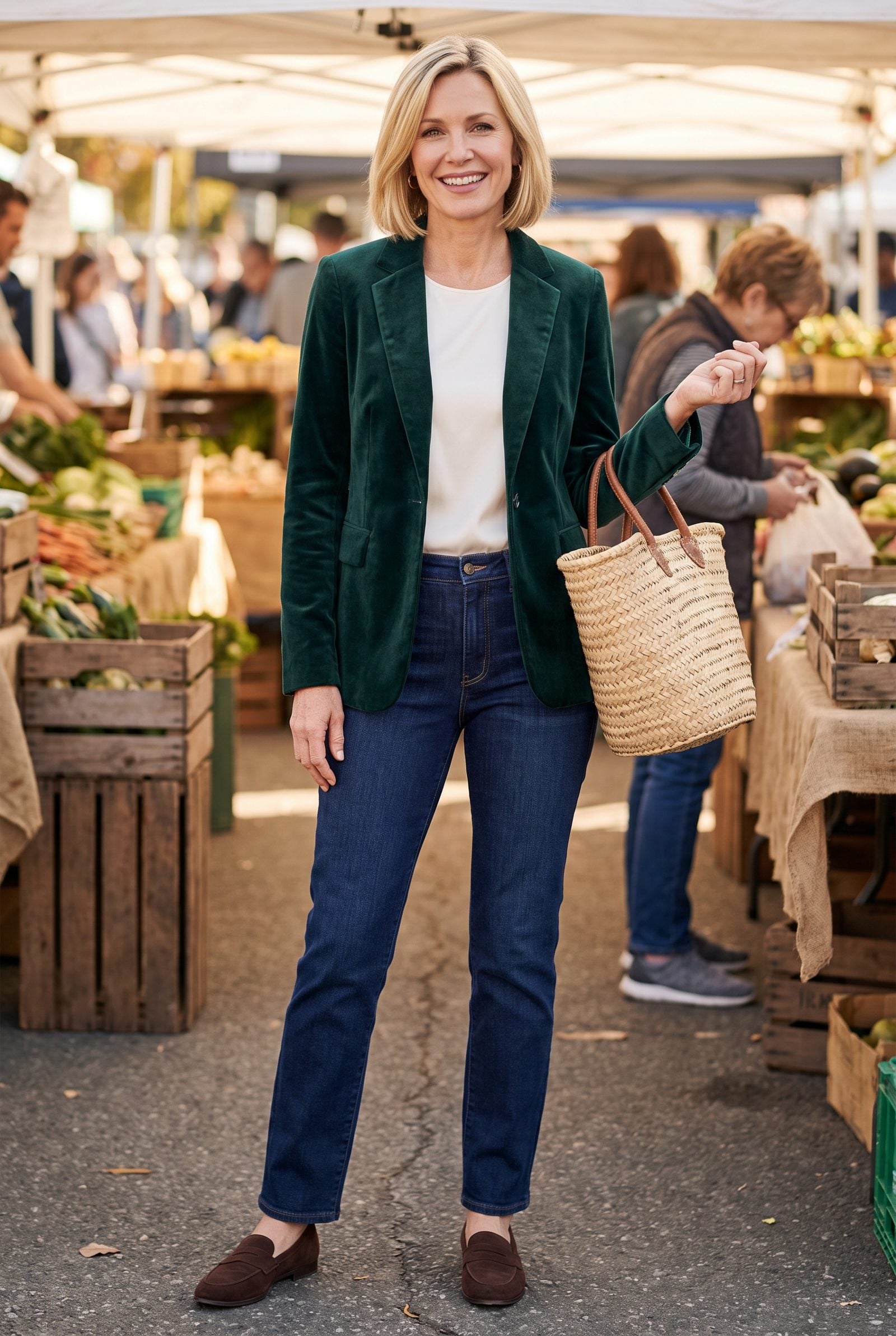 Spruce Velvet Blazer With Dark Denim