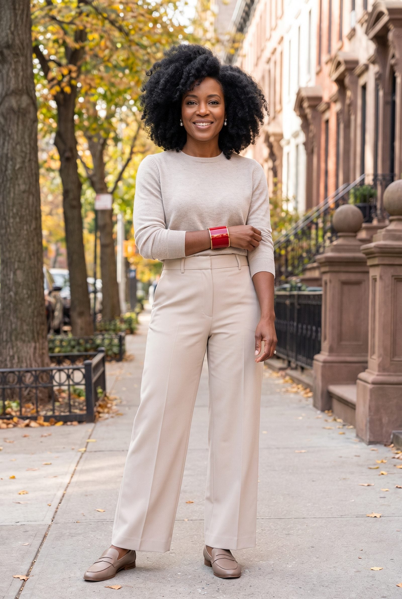 Stone-Colored Separates With a Red Enamel Cuff