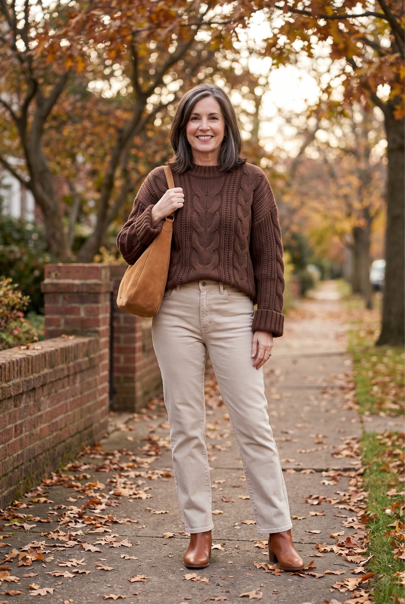 Stone Straight Jeans + Chocolate Cable Knit