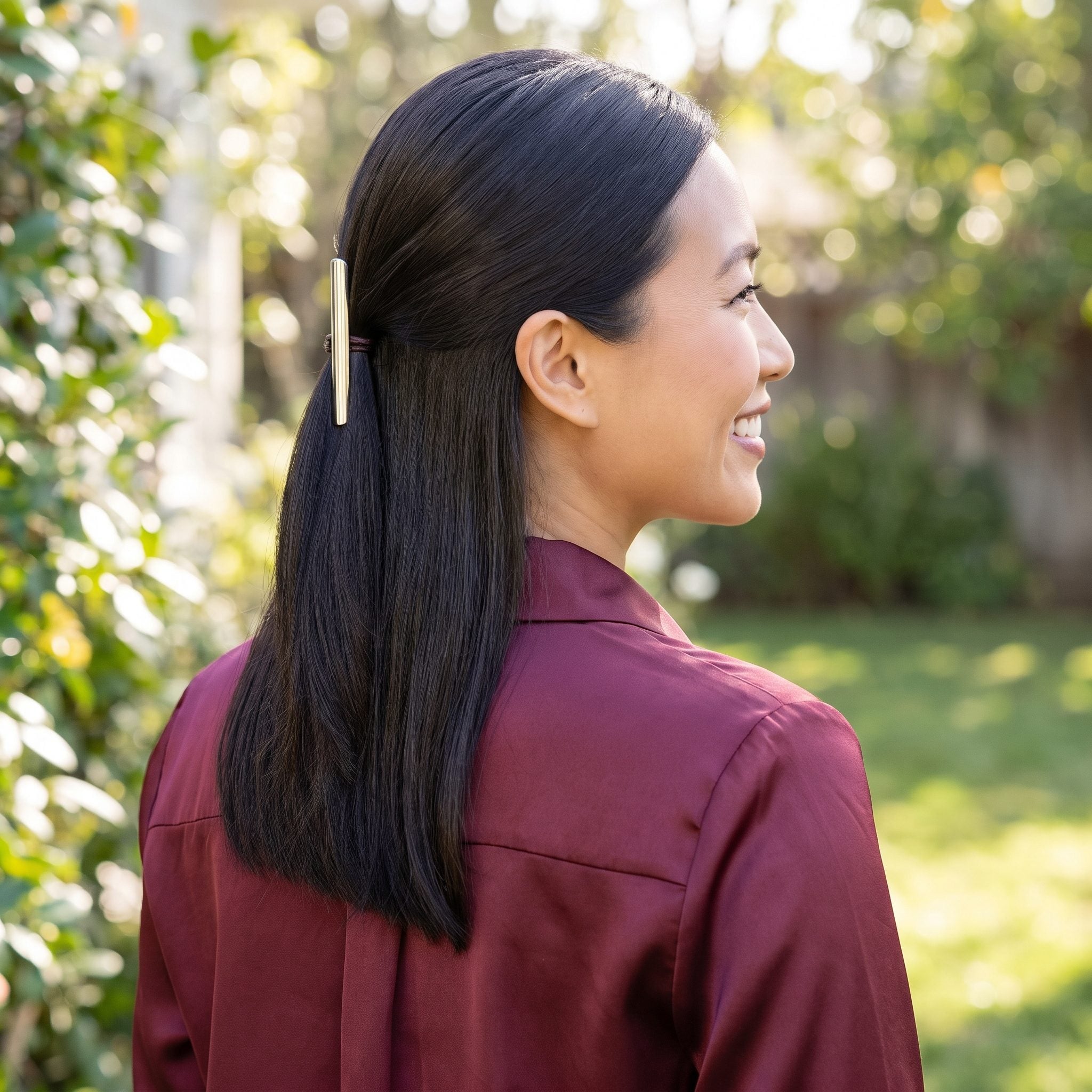 Straight Half-Up Hair With a Vertical Slide Barrette