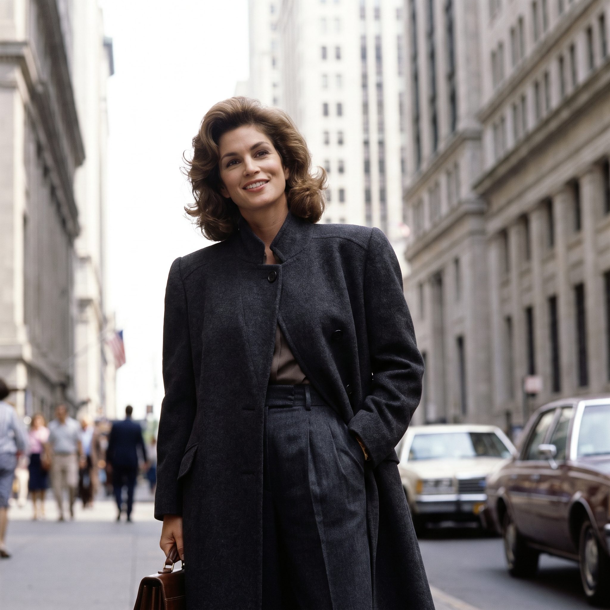 Strong-Shouldered Charcoal Coat and Pleated Trousers, 1984