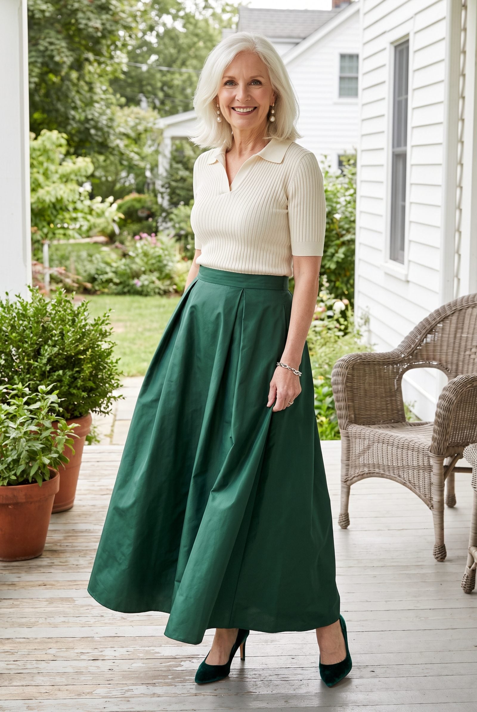 Taffeta Maxi Skirt With a Fitted Knit Polo