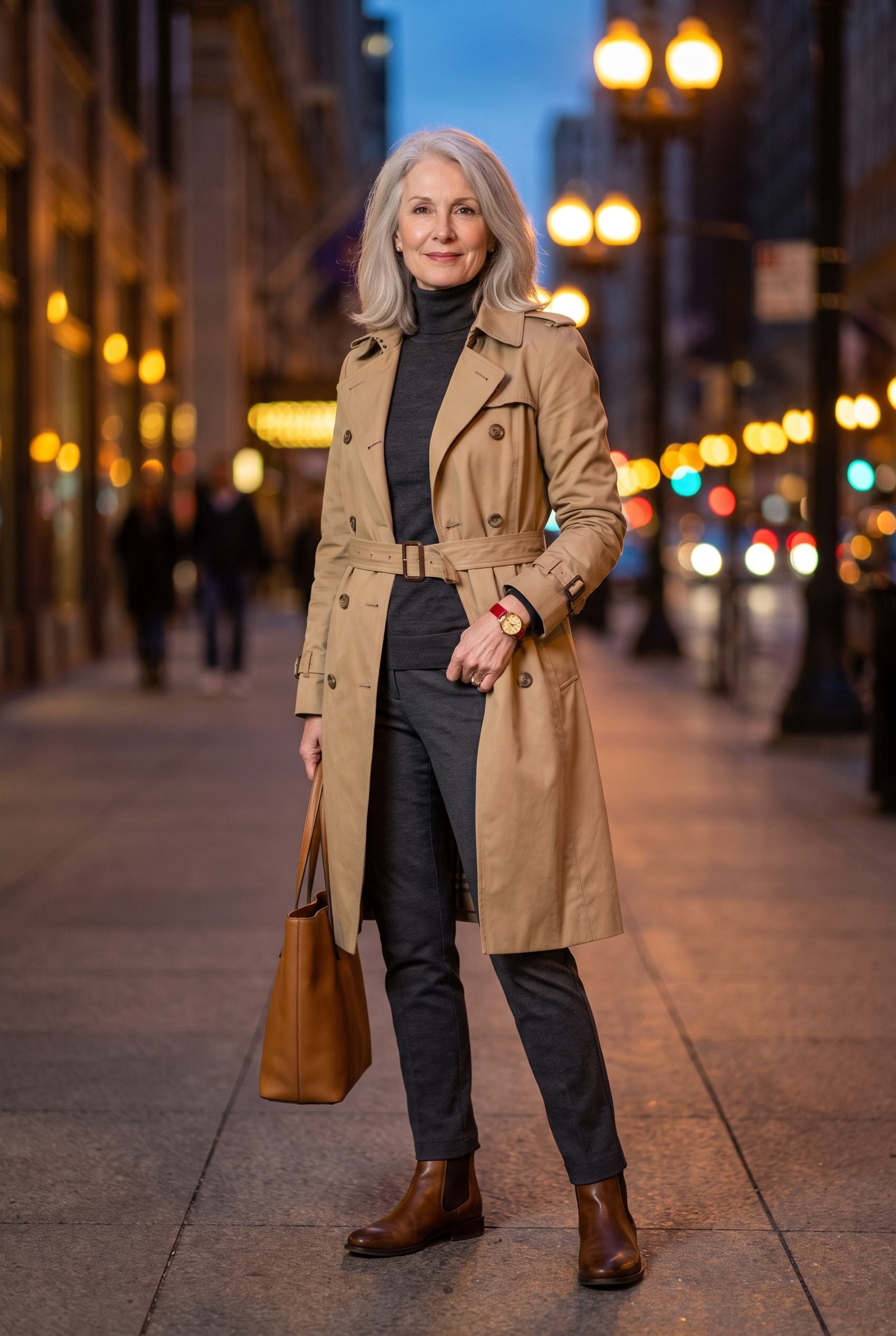 Tan Trench Outfit with a Red Watch Strap