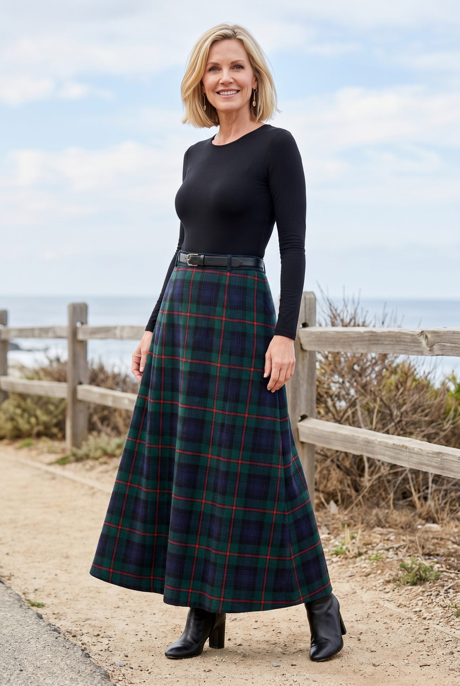 Tartan Maxi Skirt With a Sleek Bodysuit