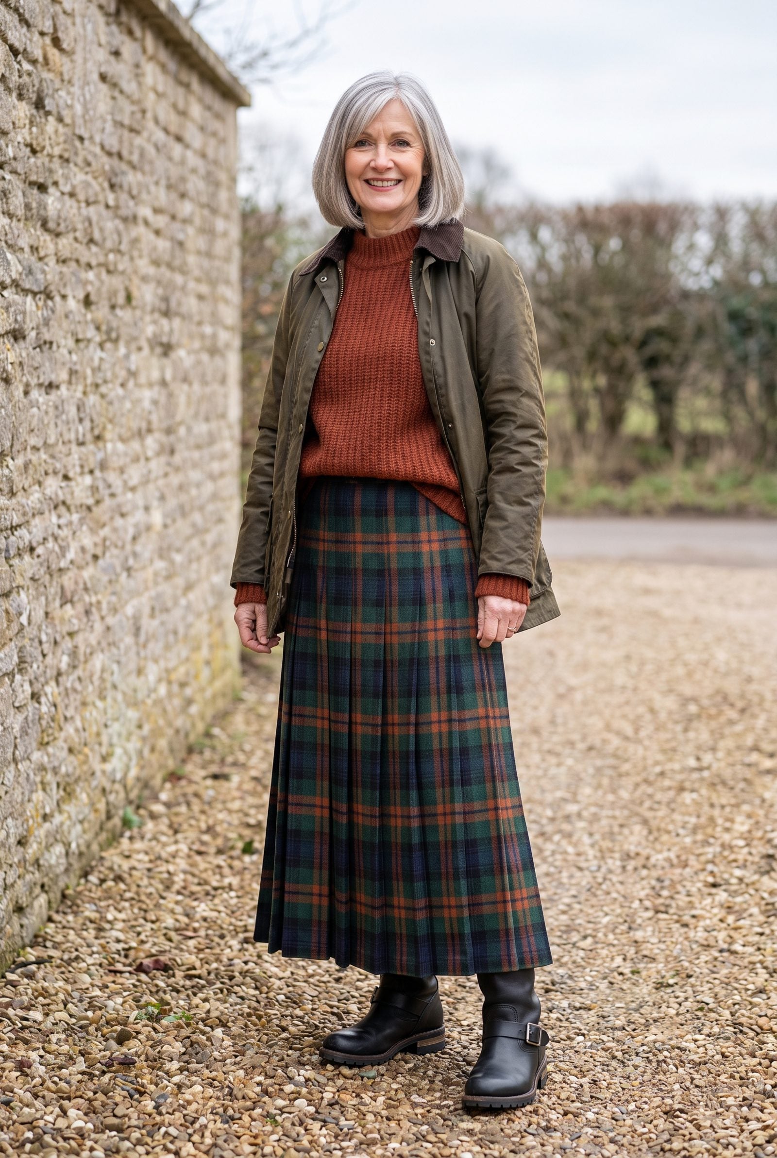 Tartan Maxi Skirt With Sturdy Engineer Boots