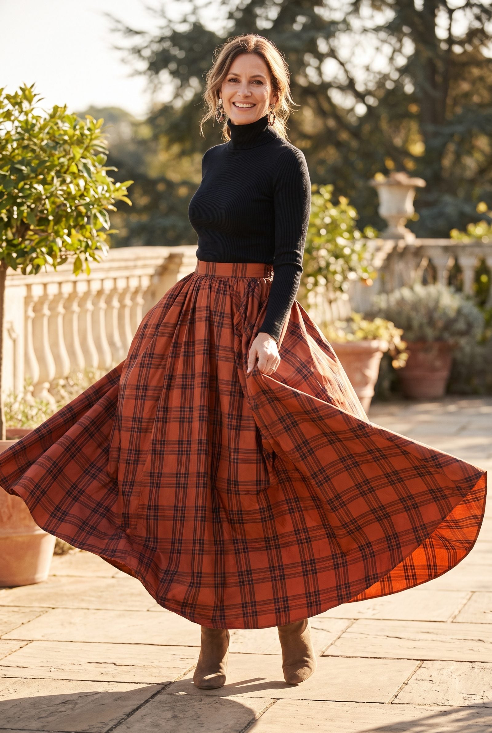 Tartan Taffeta Ball Skirt With a Fitted Black Knit