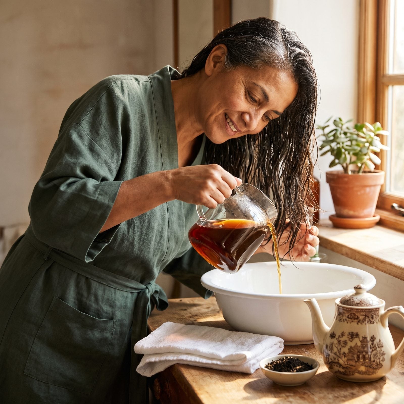 A Tea Rinse to Blend the Gray Without the Dye Aisle