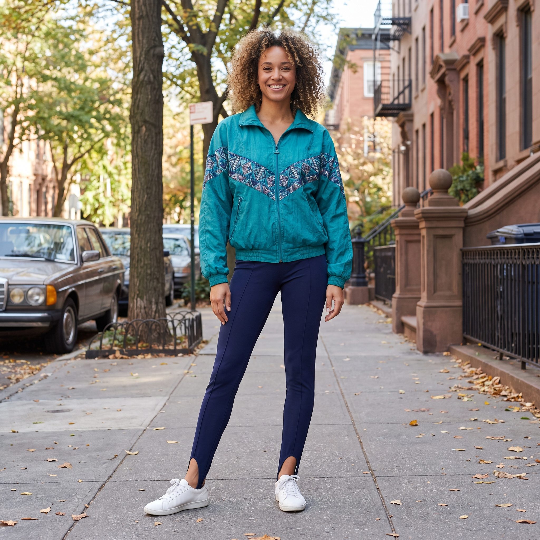 Teal Windbreaker and Navy Stirrup Pants, 1986