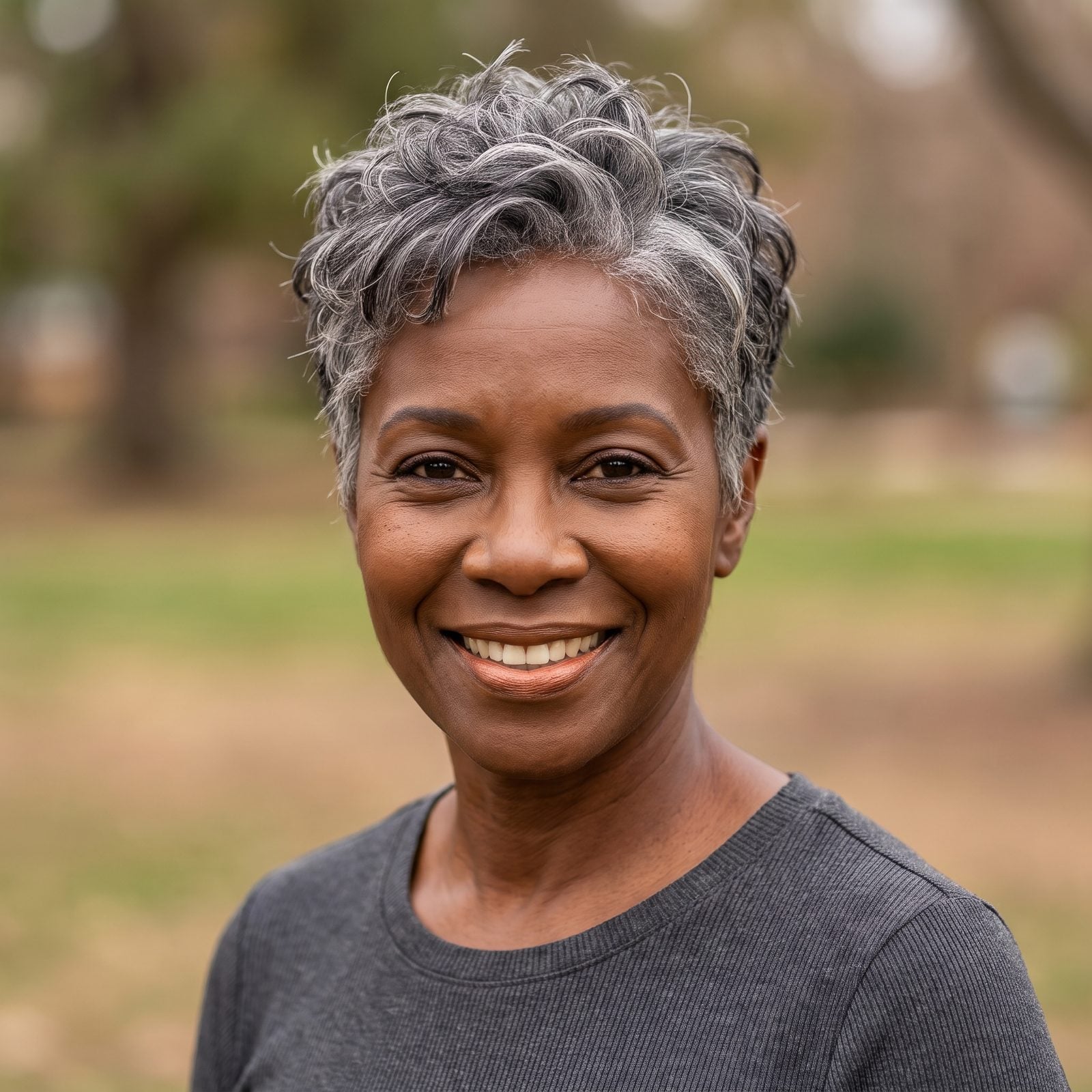 Textured Pixie With Piecey Layers on Salt-and-Pepper Hair