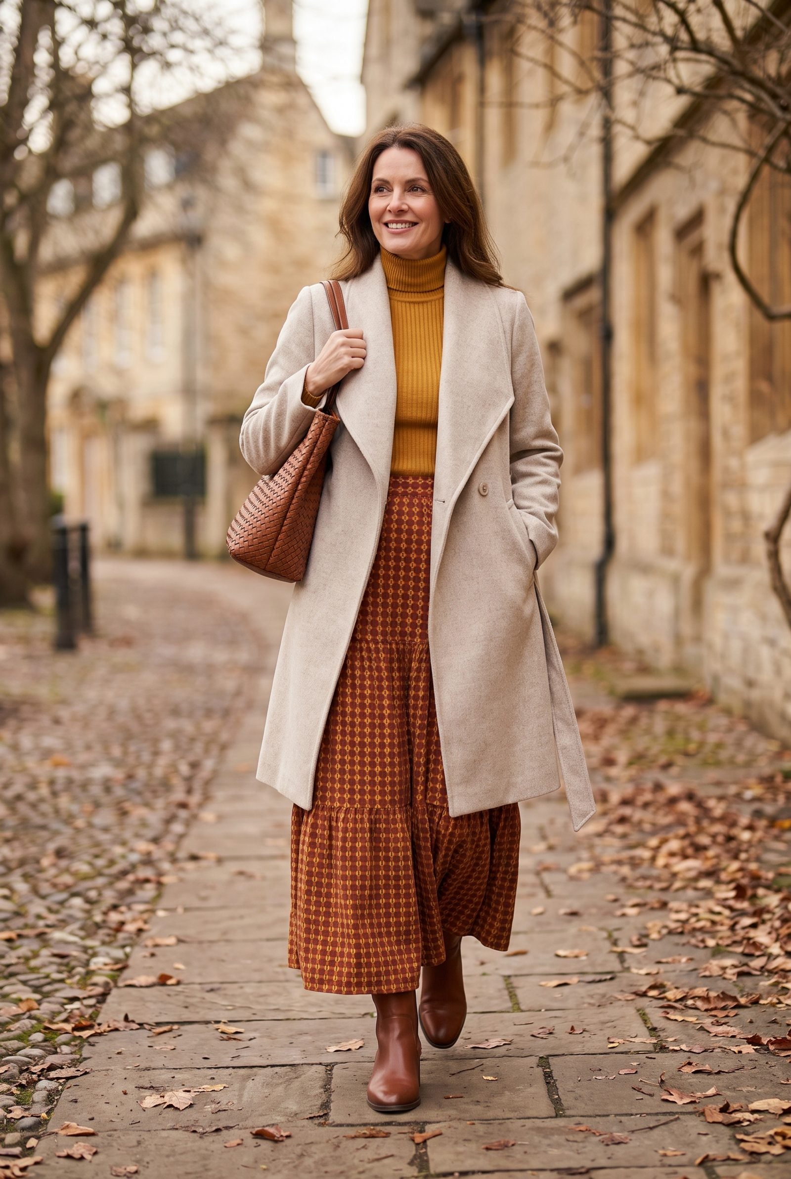 Tiered Winter Maxi Skirt With Flat Leather Boots