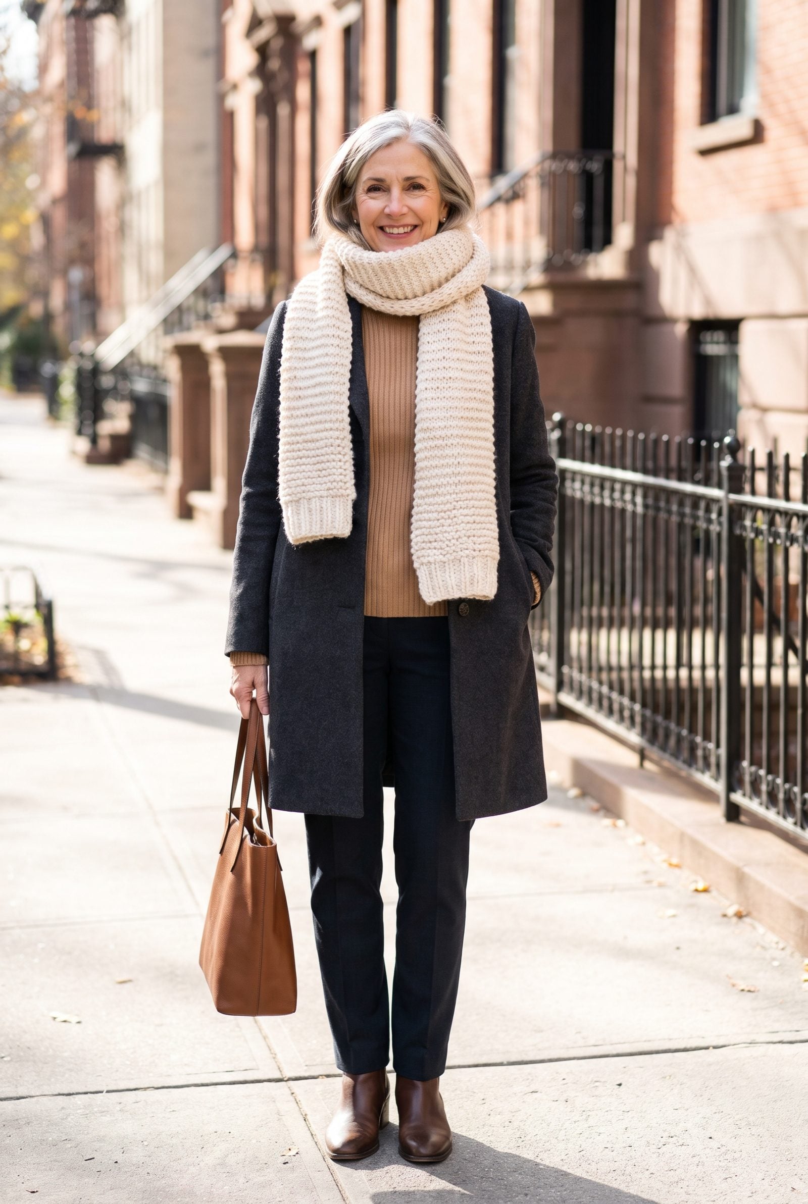 A Turtleneck Buried Under a High-Neck Chunky Scarf