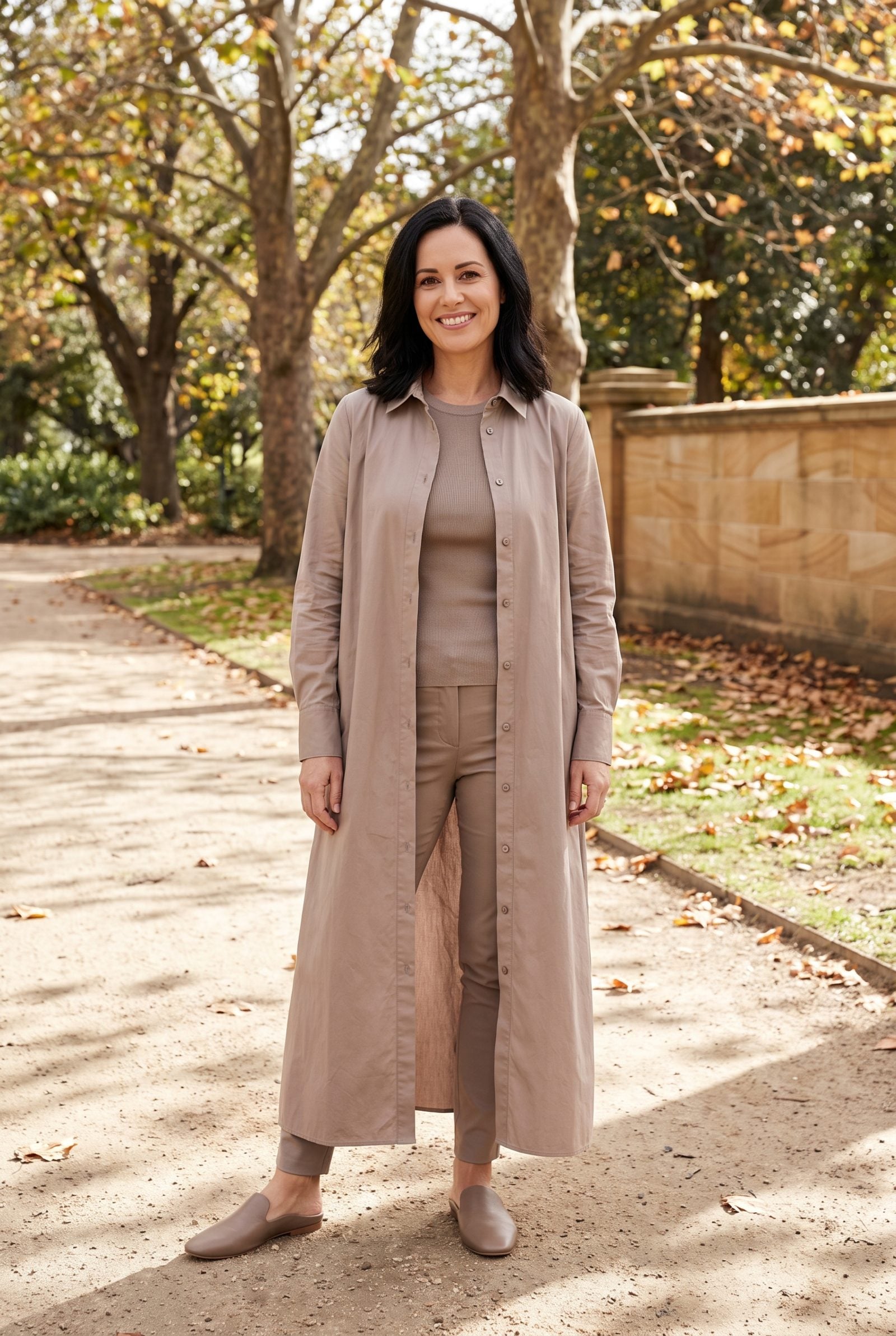 Unbuttoned Shirtdress Over a Fitted Matching Base