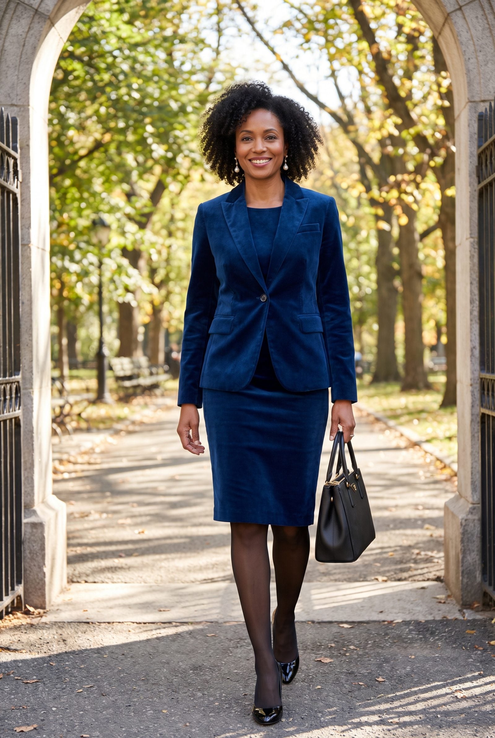 Velvet Skirt Suit With Sheer Tights