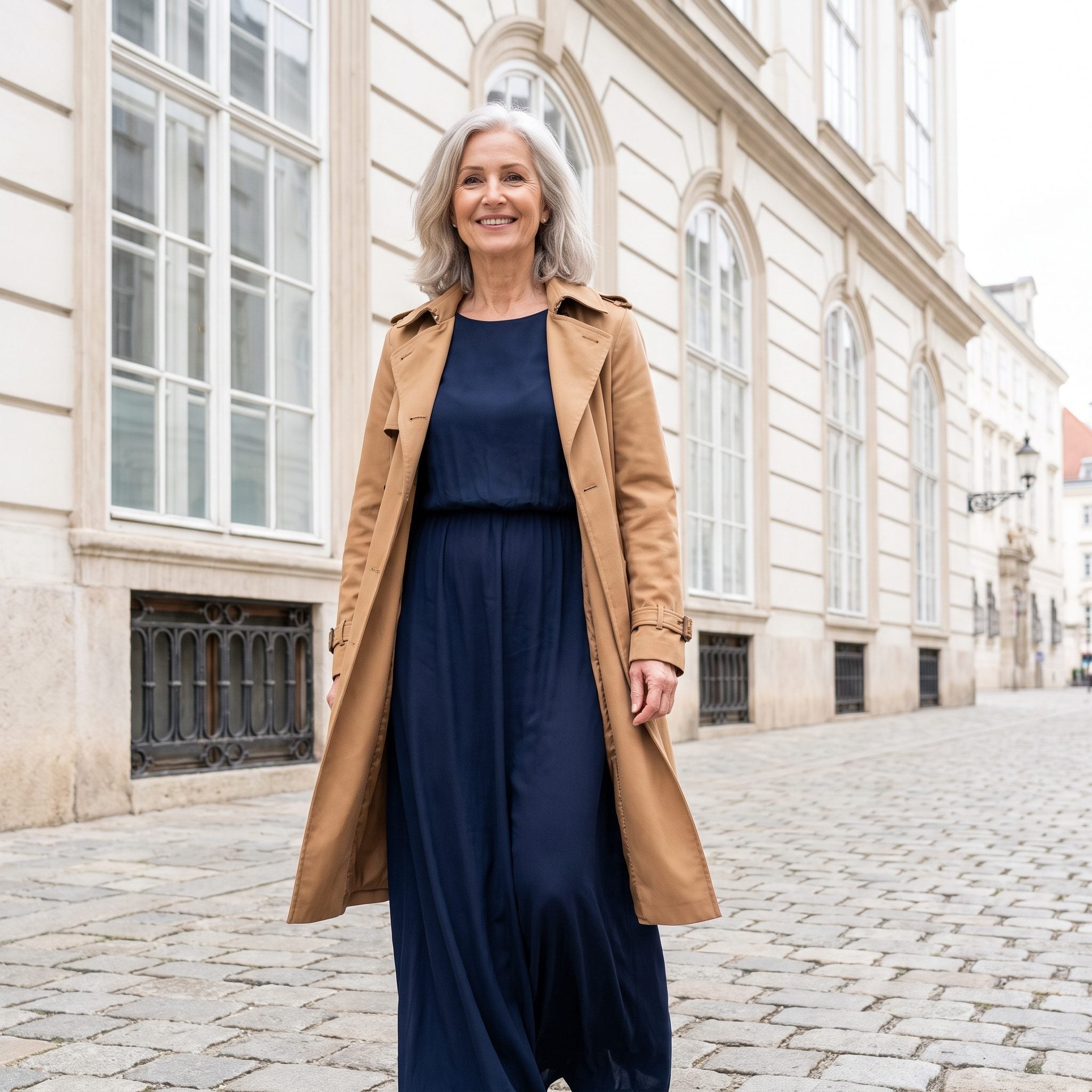 Vienna: A Navy Dress Beneath a Camel Raincoat