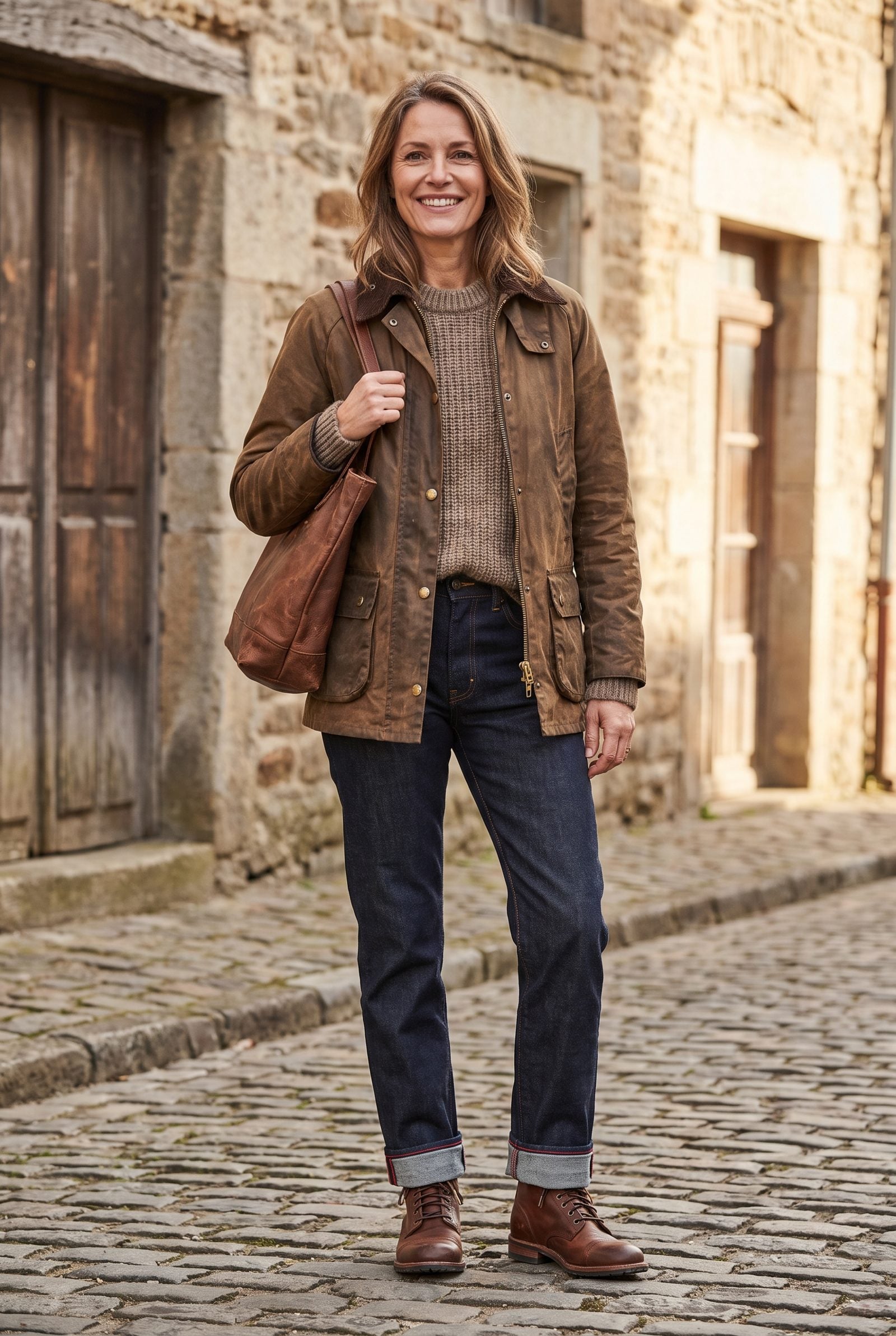Waxed Cotton Jacket With Selvedge Straight Jeans