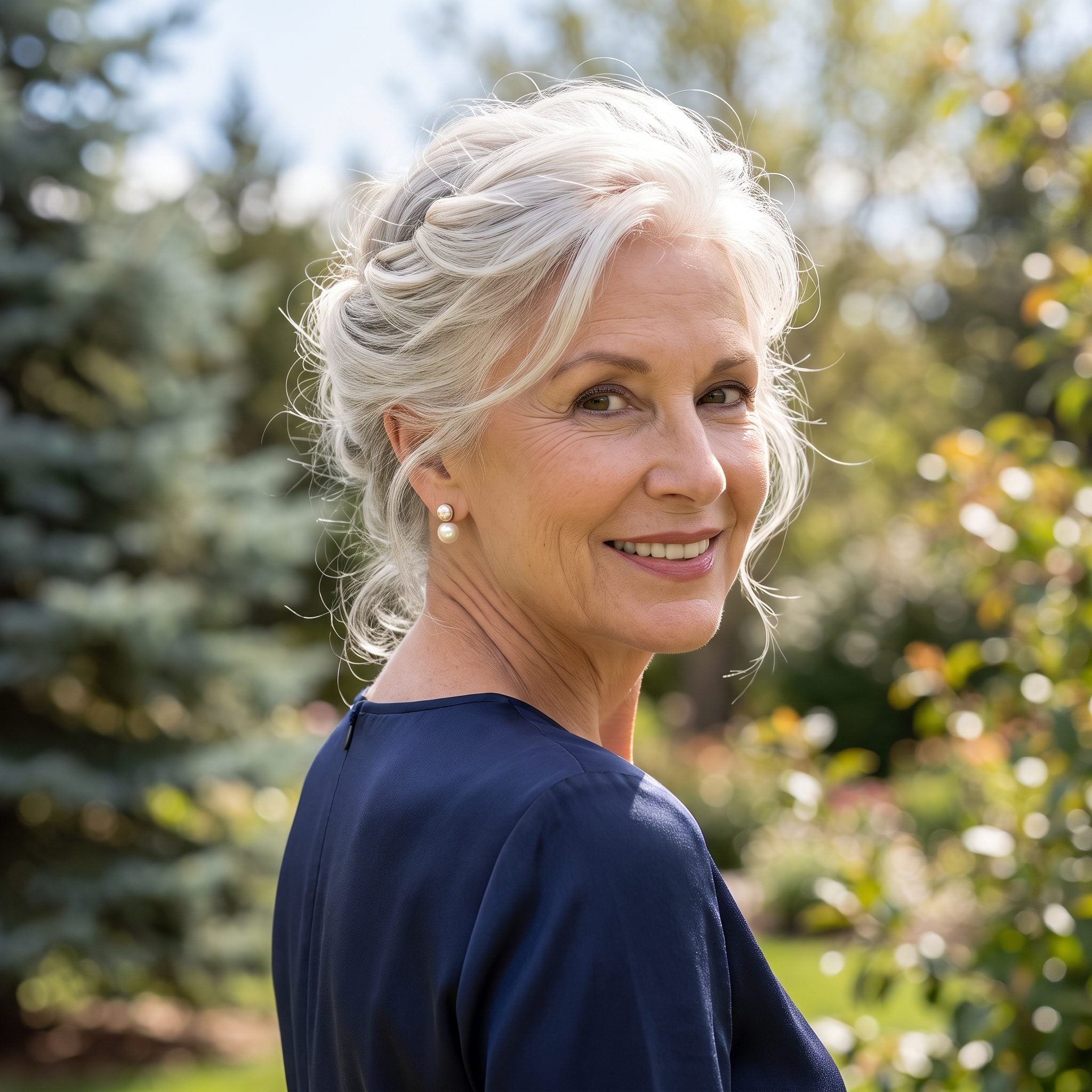 White Hair in a Relaxed Low French Pleat: Old Money at the Nape
