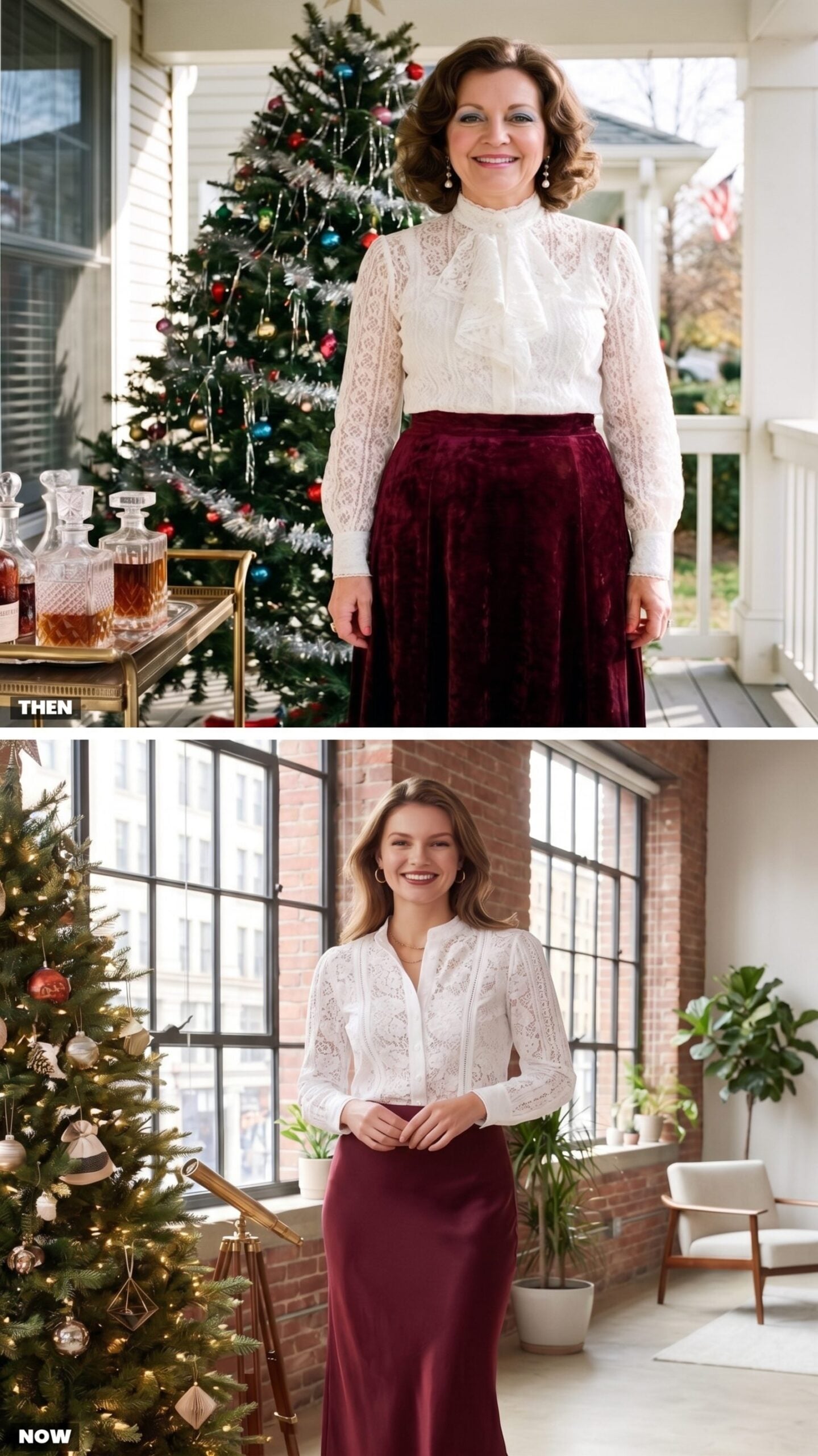 The White Lace Victorian Blouse With a Velvet Maxi Skirt
