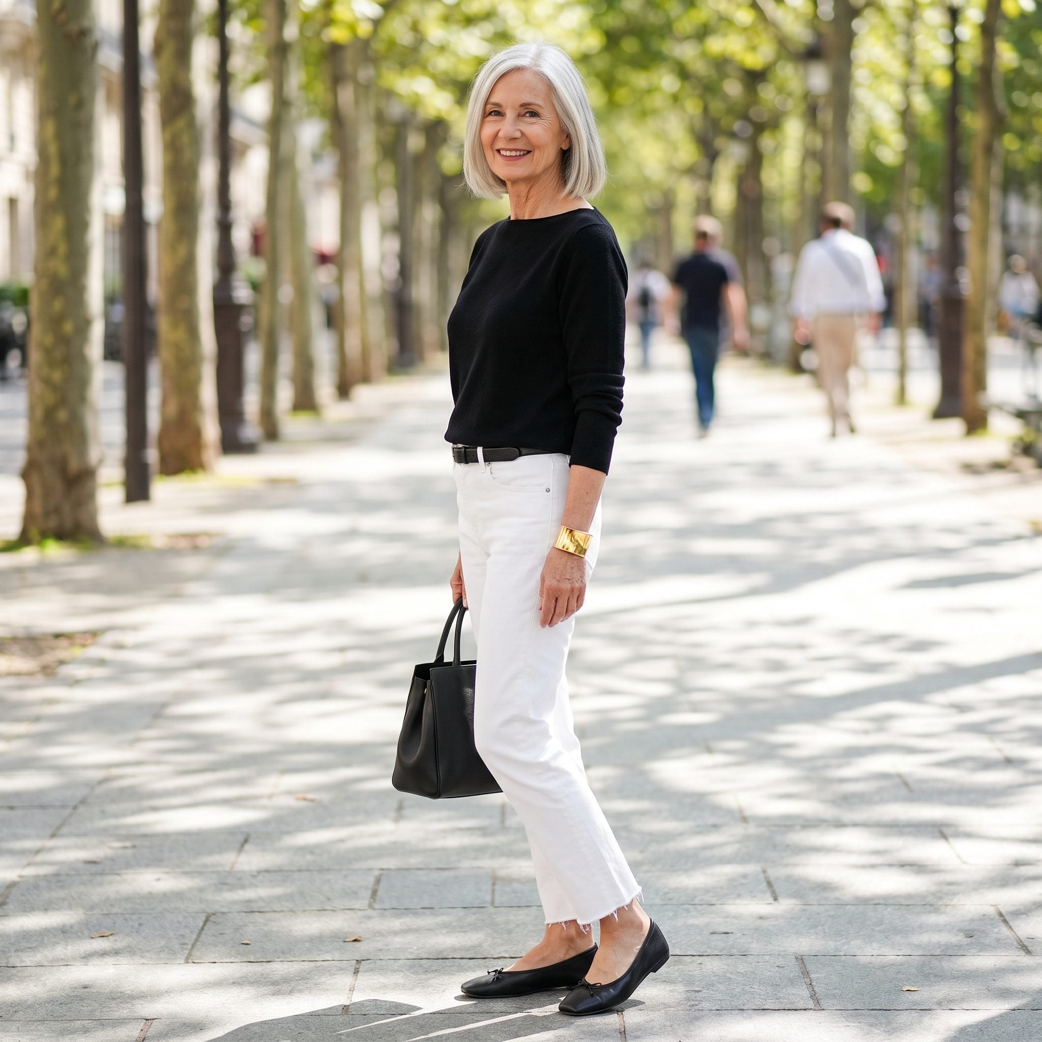 White Straight Jeans + a Black Boatneck Knit