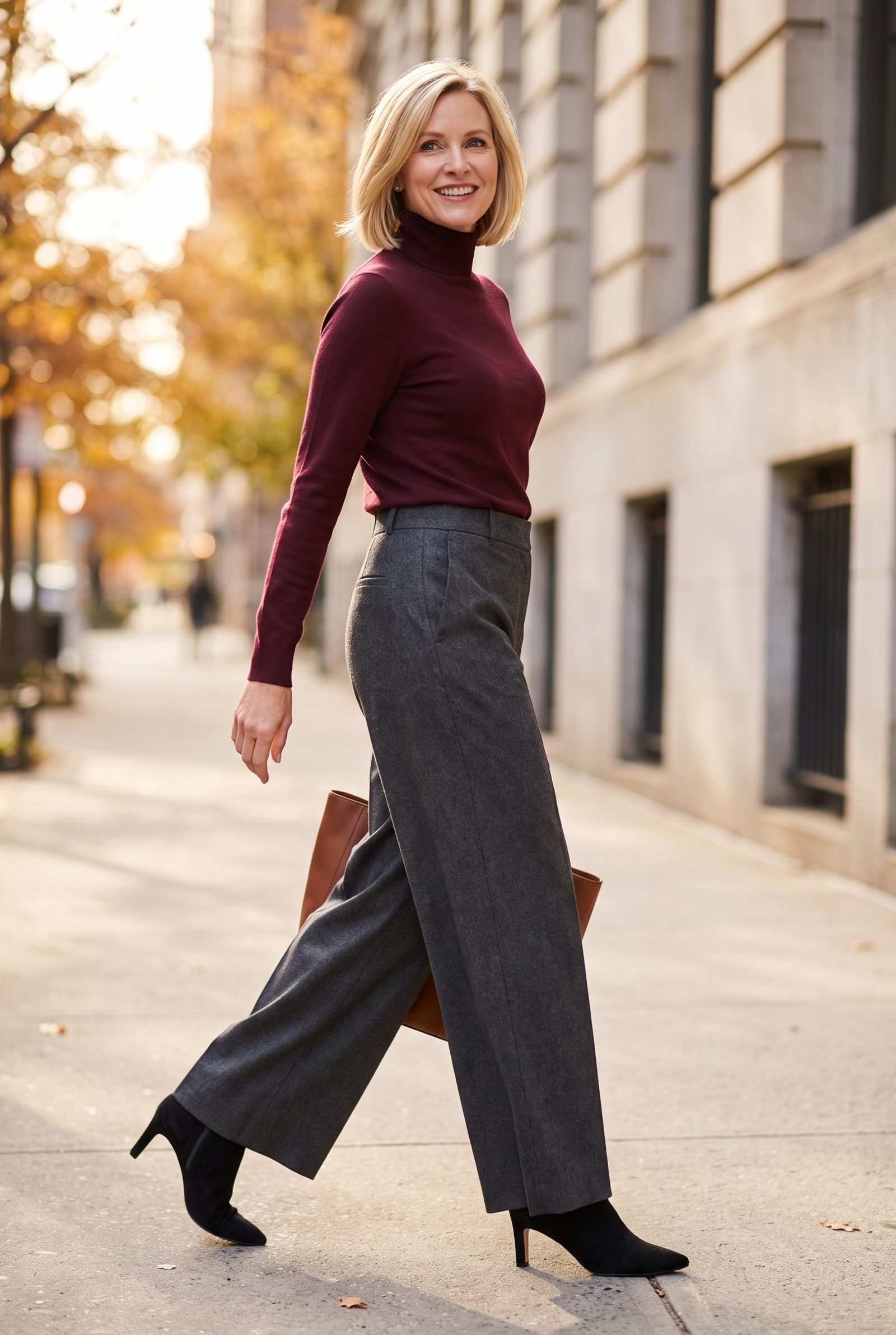 Wide-Leg Wool Trousers With Pointed-Toe Ankle Boots