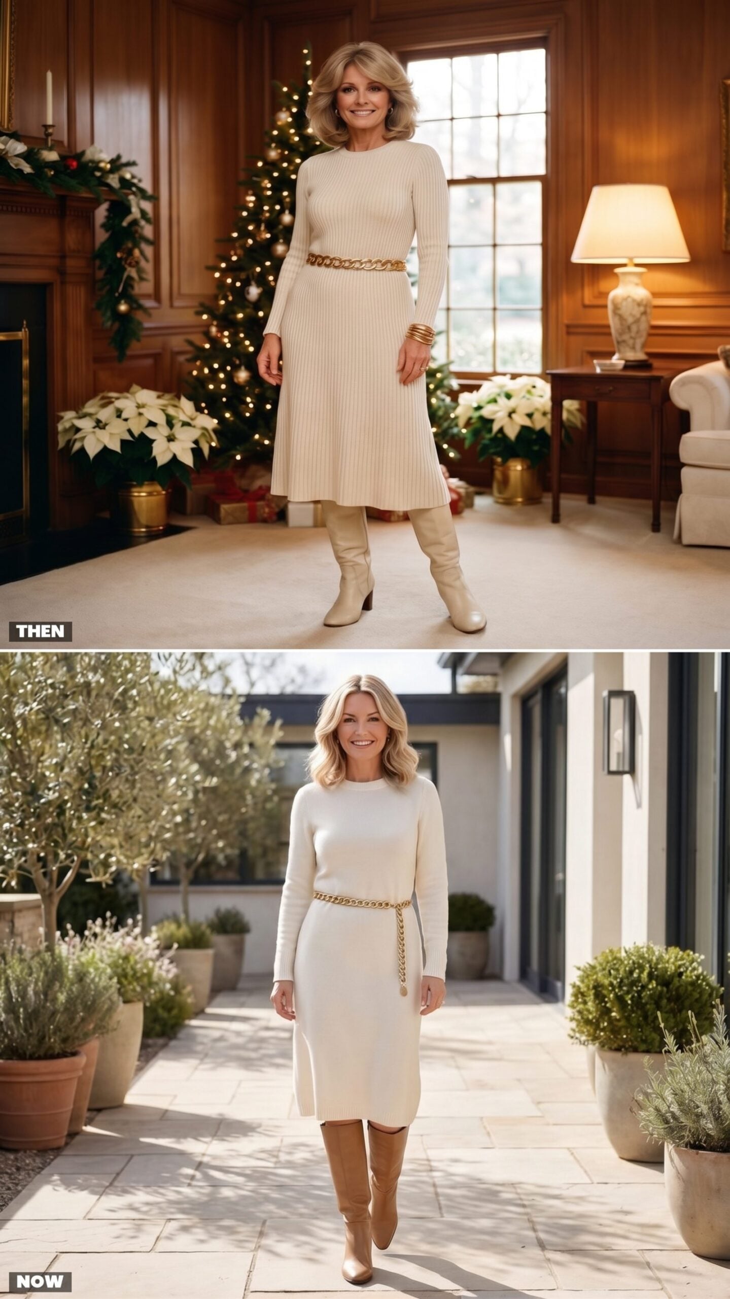 The Winter-White Knit Dress With a Chain Belt