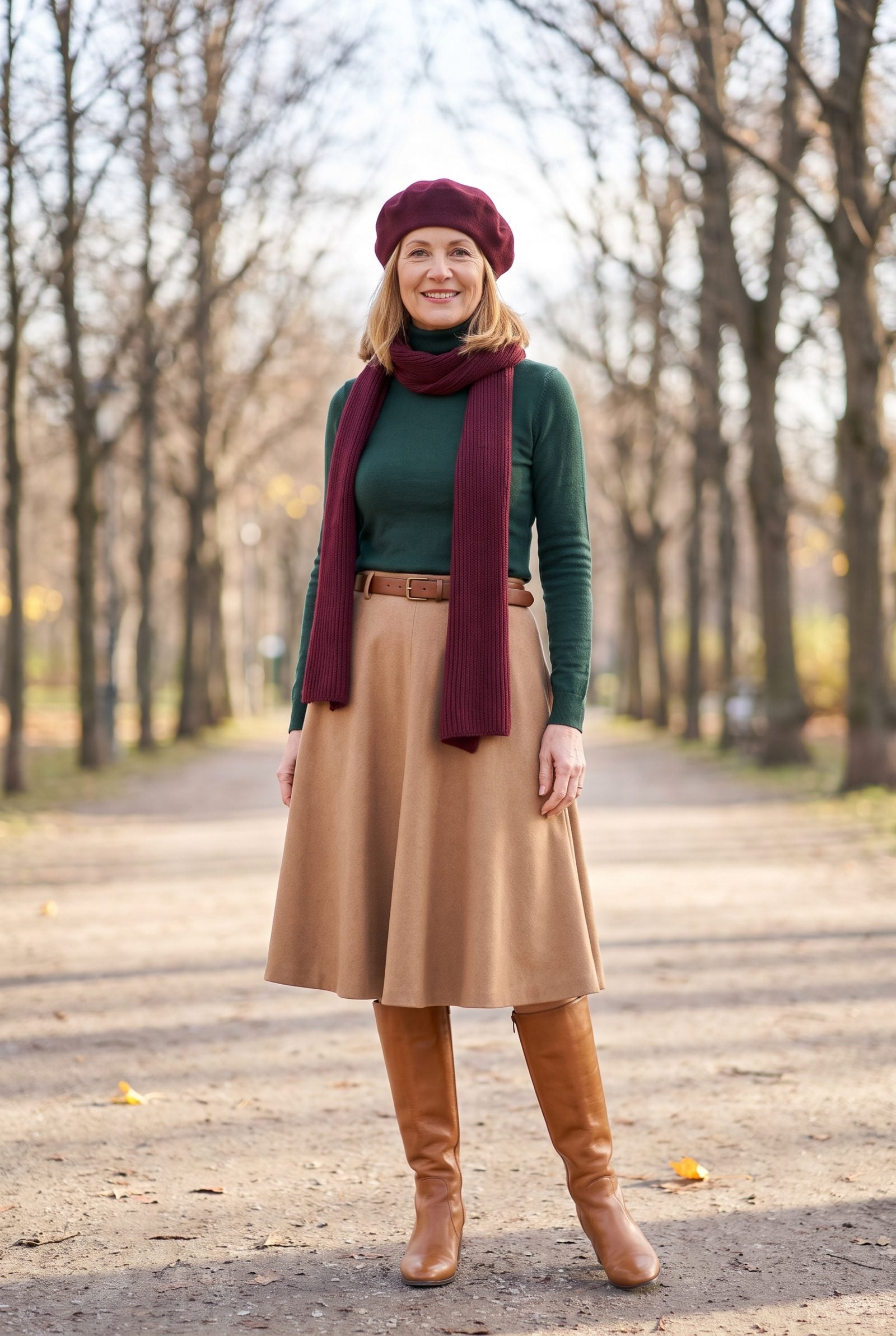 Wool Circle Skirt With Almond-Toe Knee Boots